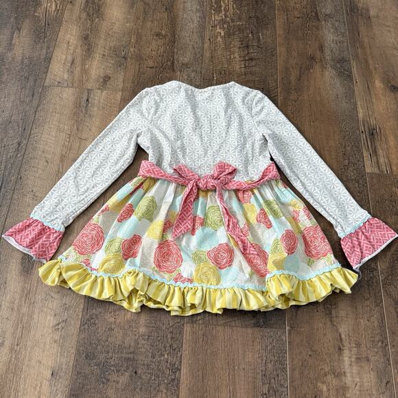 Shrimp & Grits Kids Top Long Sleeve Apron Tie Back Girls Size 7/8 Ruffles - Picture 6 of 8